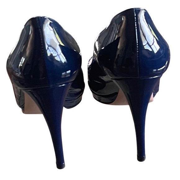 Prada Navy Blue Patent Peep Toe Heels Shoes Sz 40 - Picture 8 of 9
